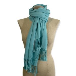 Light Blue Pashmina Silk Scarf Wrap Shall w Fringe